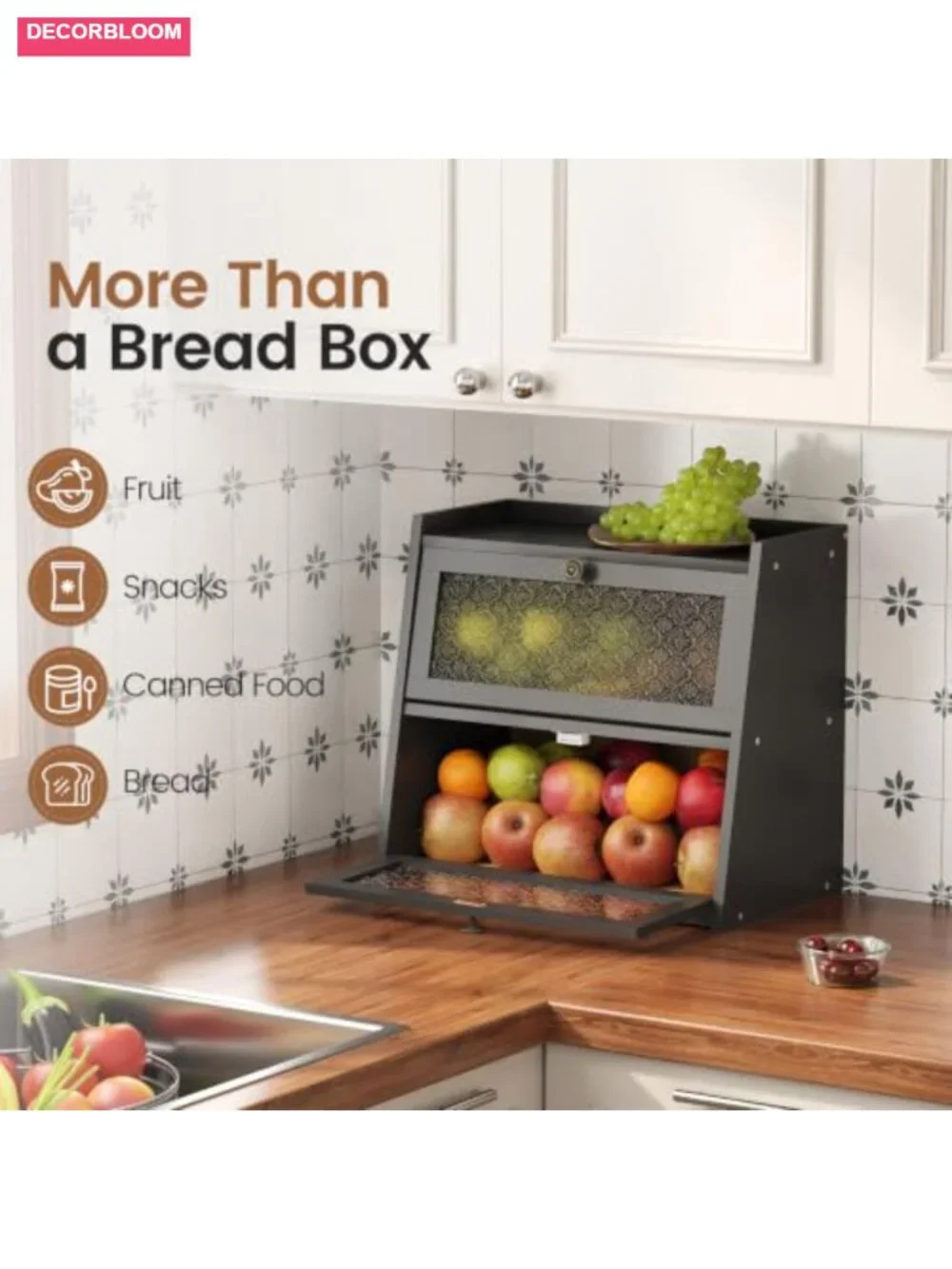Double Layer Bamboo Bread Box for Kitchen Countertop Large Capacity Vintage